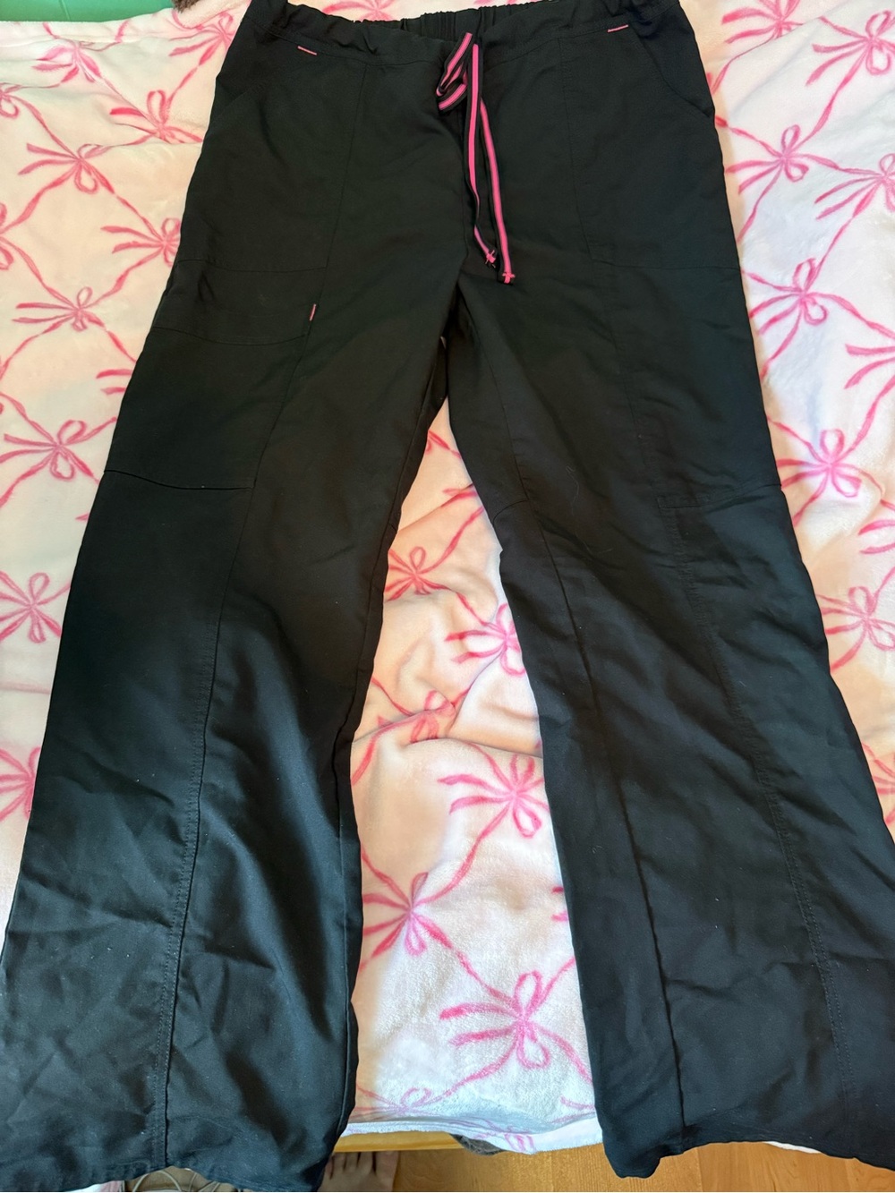 Scrubstar Black Scrub Pants with Pink Drawstring